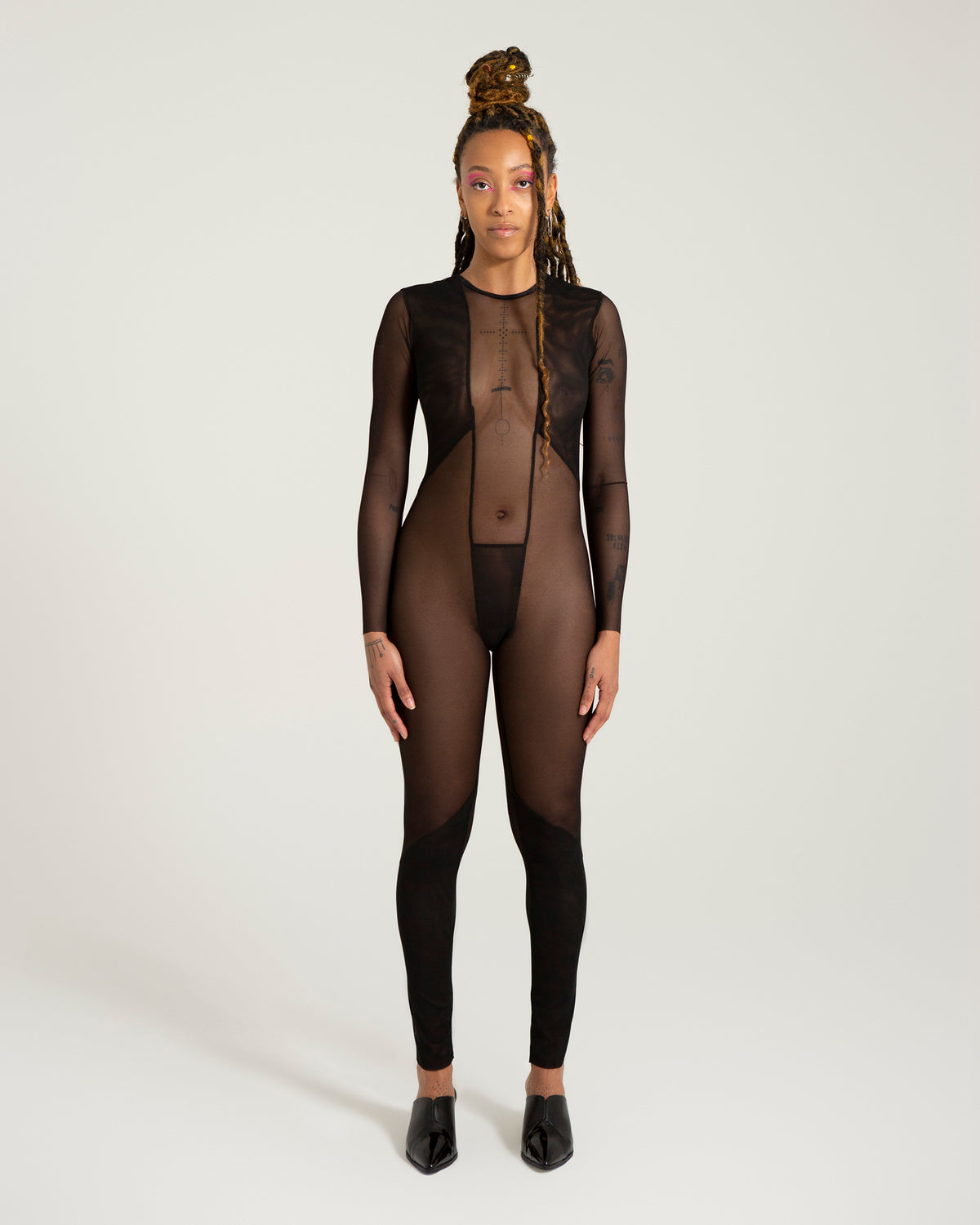 black mesh catsuit bodysuit handmade unisex genderless festival