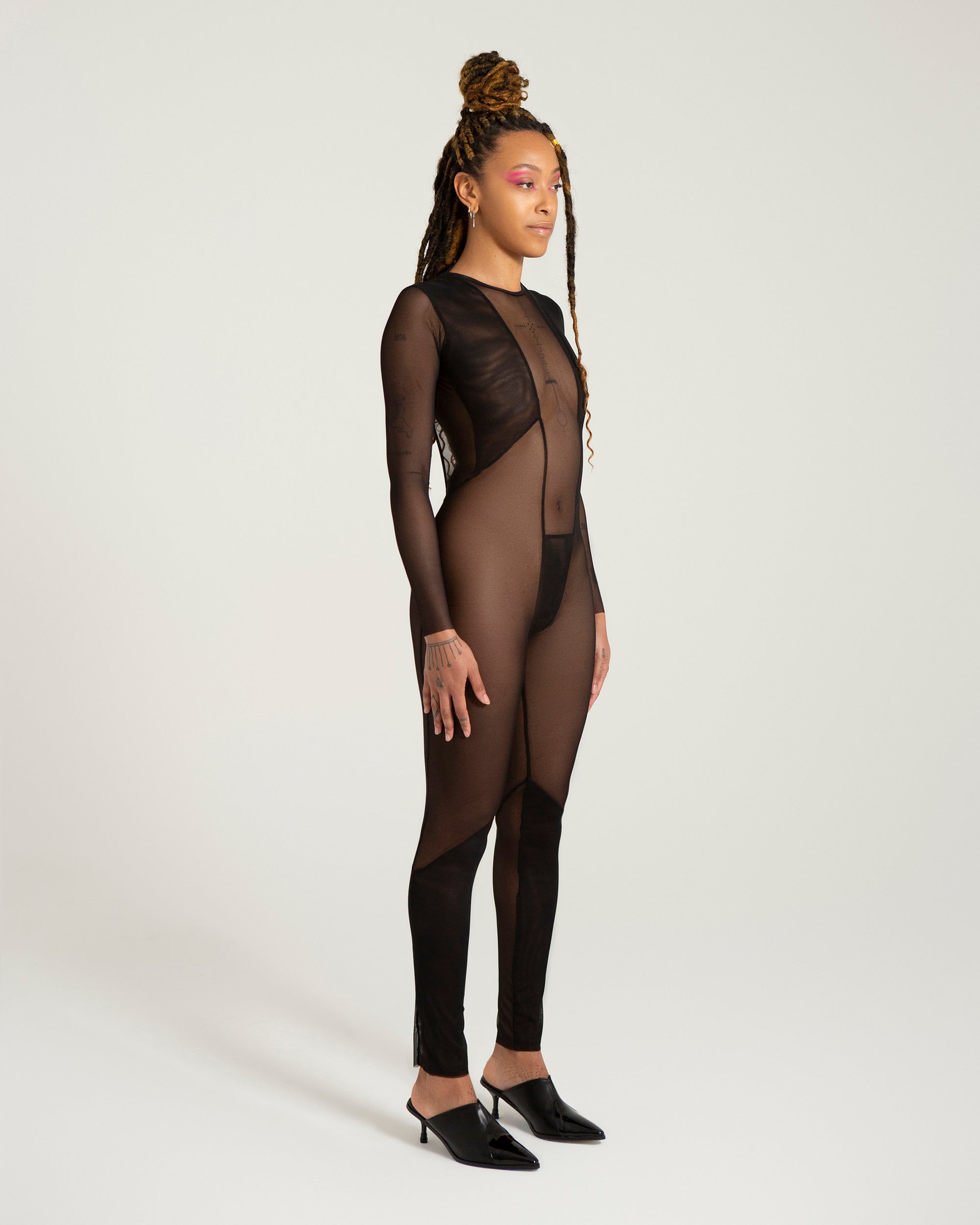 black mesh catsuit bodysuit handmade unisex genderless festival