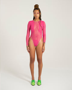 pink mesh bodysuit handmade sustainable nyc festival